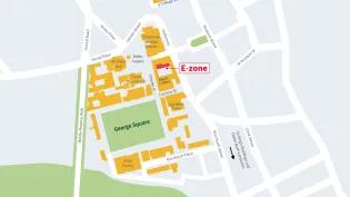 Map of the e-zone which can be found on Central Campus 