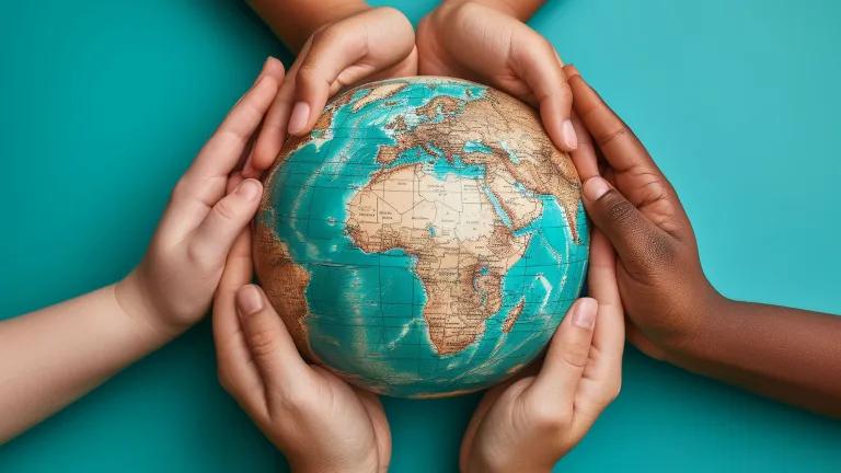 Hands holding globe