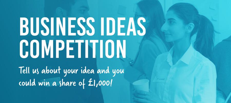 Women smiling with text 'Business Ideas Competition' 