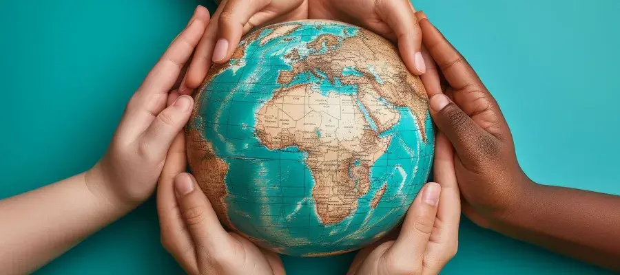 Hands holding globe