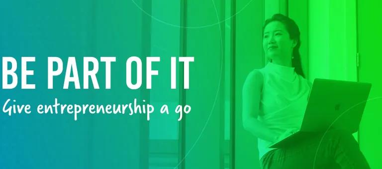 Women working on laptop with text "Be part of it" 