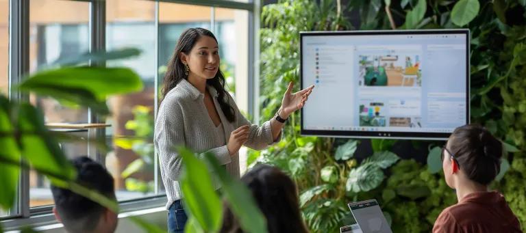 Woman presenting with a screen